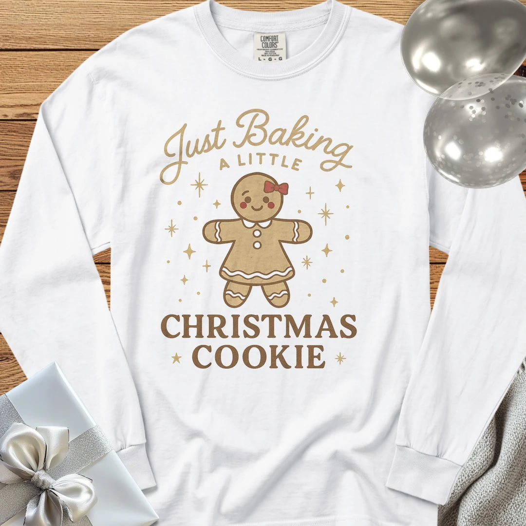 Just Baking a Little Christmas Cookie - Premium Christmas Pregnancy Long Sleeve T-Shirt - White