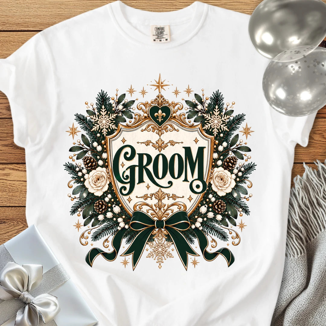 Groom - Premium Winter Heirloom Wedding T-Shirt - White
