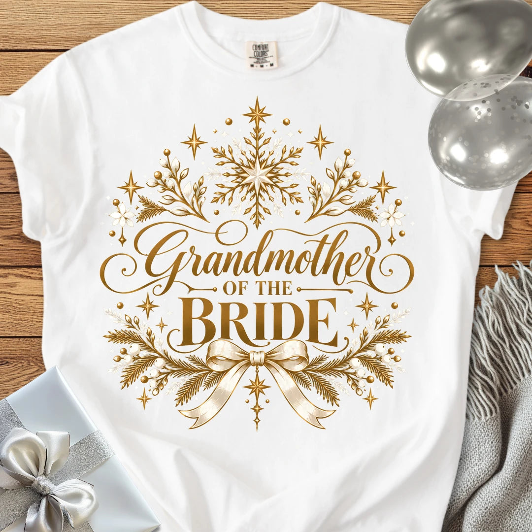 Grandmother of the Bride - Premium Winter Sparkle Wedding T-Shirt - White