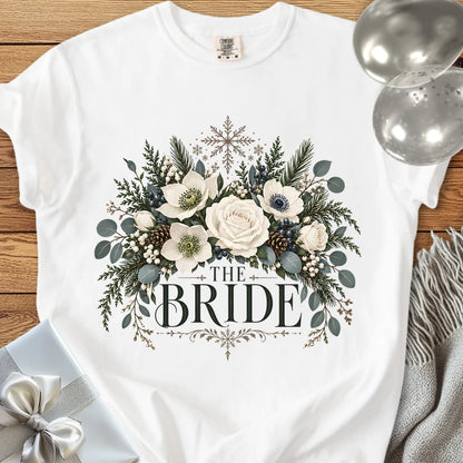 Bride - Premium Winter Bouquet Wedding T-Shirt - White