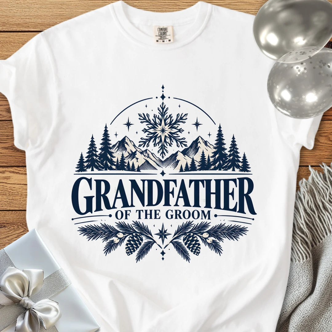 Grandfather of the Groom - Premium Winter Peaks Wedding T-Shirt - White