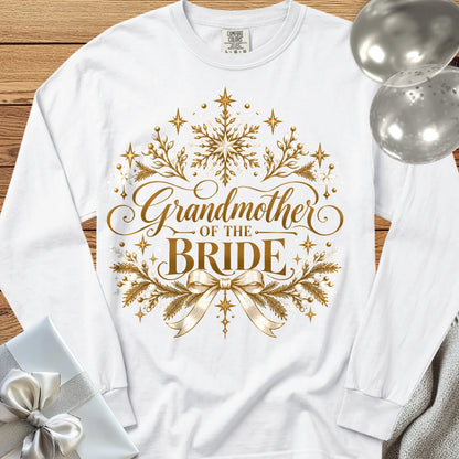 Grandmother of the Bride - Premium Winter Sparkle Wedding Long Sleeve T-Shirt - White