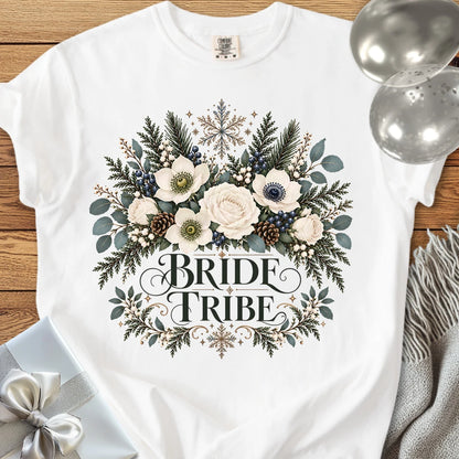 Bride Tribe - Premium Winter Bouquet Wedding T-Shirt - White