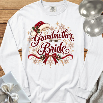 Grandmother of the Bride - Premium Christmas Long Sleeve Wedding T-Shirt - White