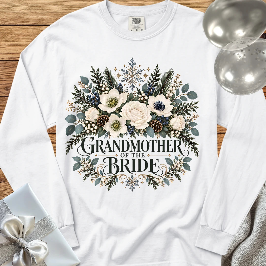 Grandmother of the Bride - Premium Winter Bouquet Wedding Long Sleeve T-Shirt - White