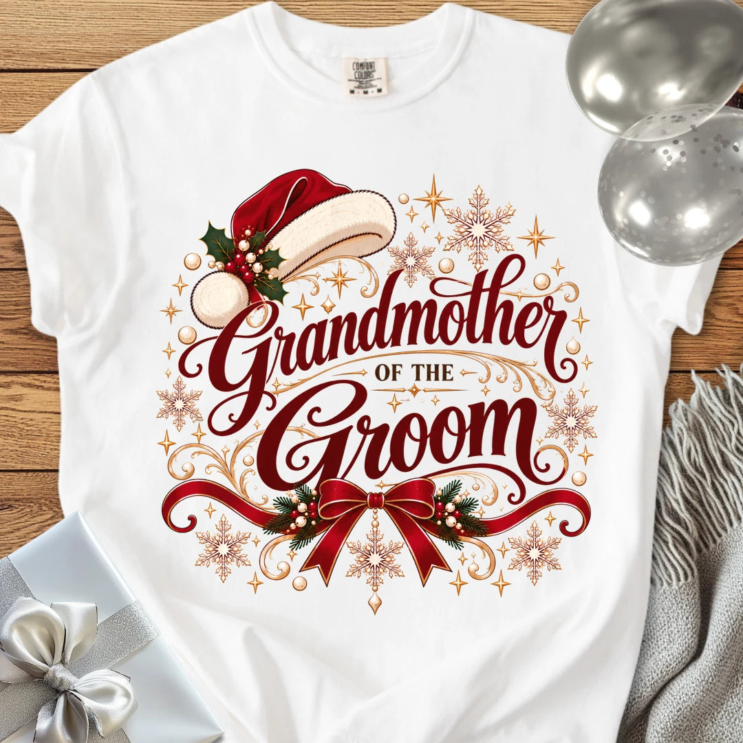Grandmother of the Groom - Premium Christmas Wedding T-Shirt - White