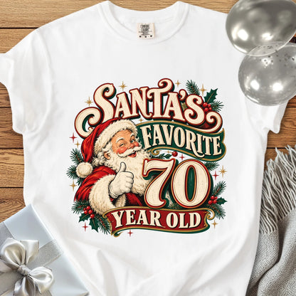 Santa’s Favorite 70 Year Old - Premium Christmas 70th Birthday T-Shirt - White