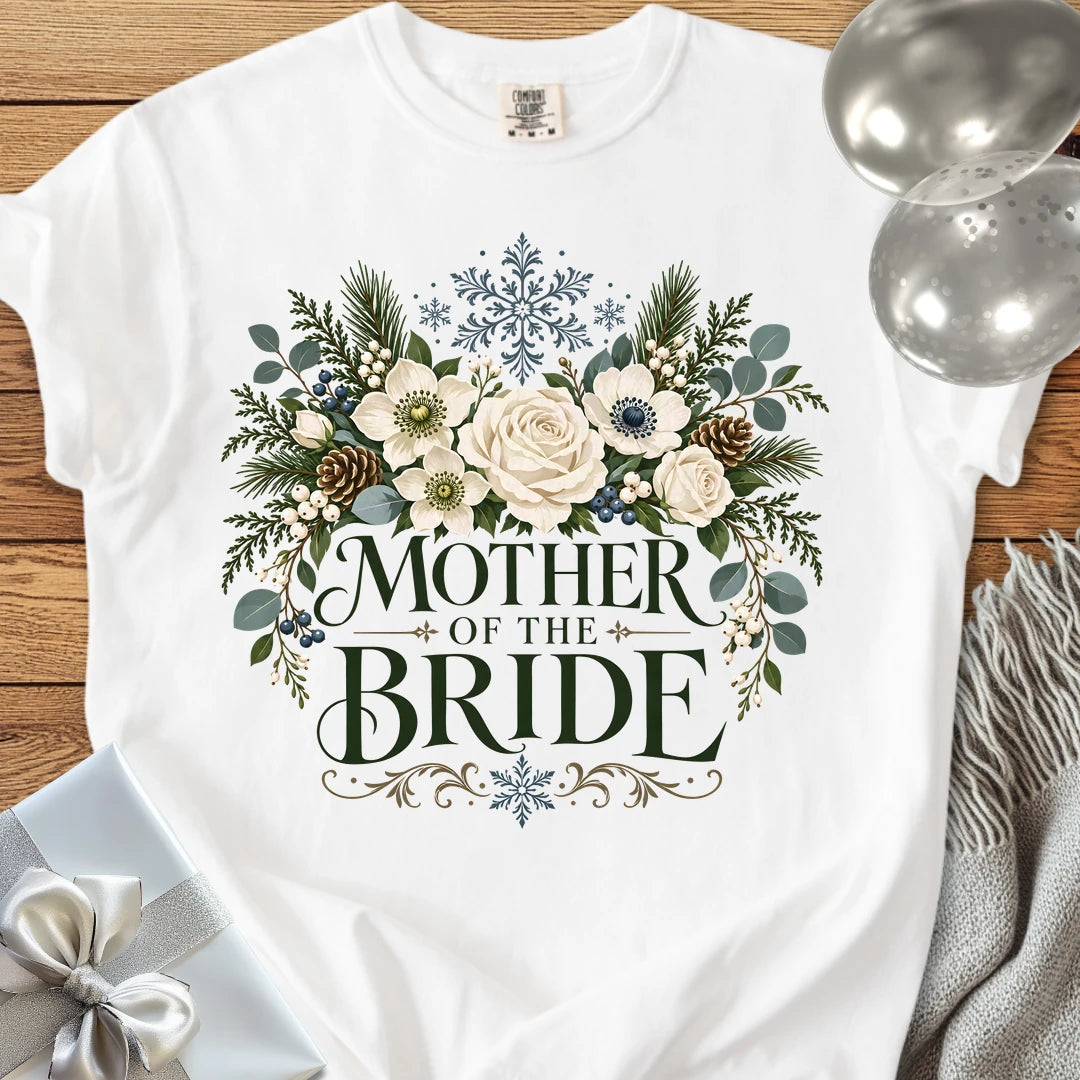 Mother of the Bride - Premium Winter Bouquet Wedding T-Shirt - White