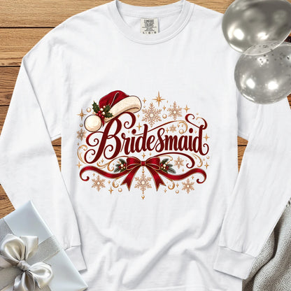 Bridesmaid - Premium Christmas Long Sleeve Wedding T-Shirt - White