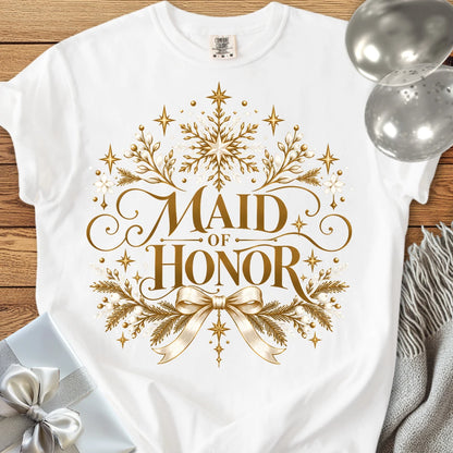 Maid of Honor - Premium Winter Sparkle Wedding T-Shirt - White