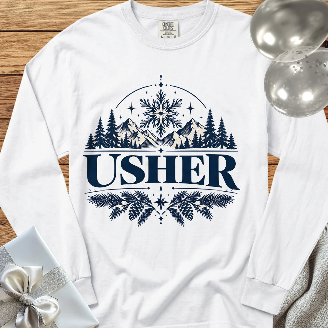 Usher - Premium Winter Peaks Wedding Long Sleeve T-Shirt - White