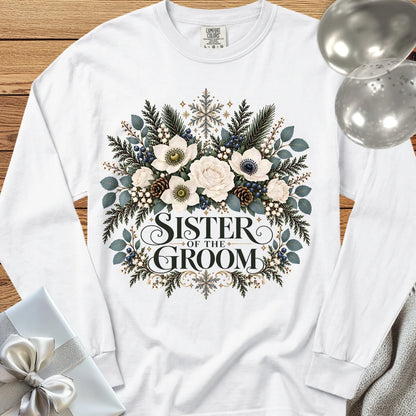 Sister of the Groom - Premium Winter Bouquet Wedding Long Sleeve T-Shirt - White