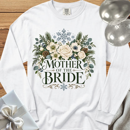 Mother of the Bride - Premium Winter Bouquet Wedding Long Sleeve T-Shirt - White