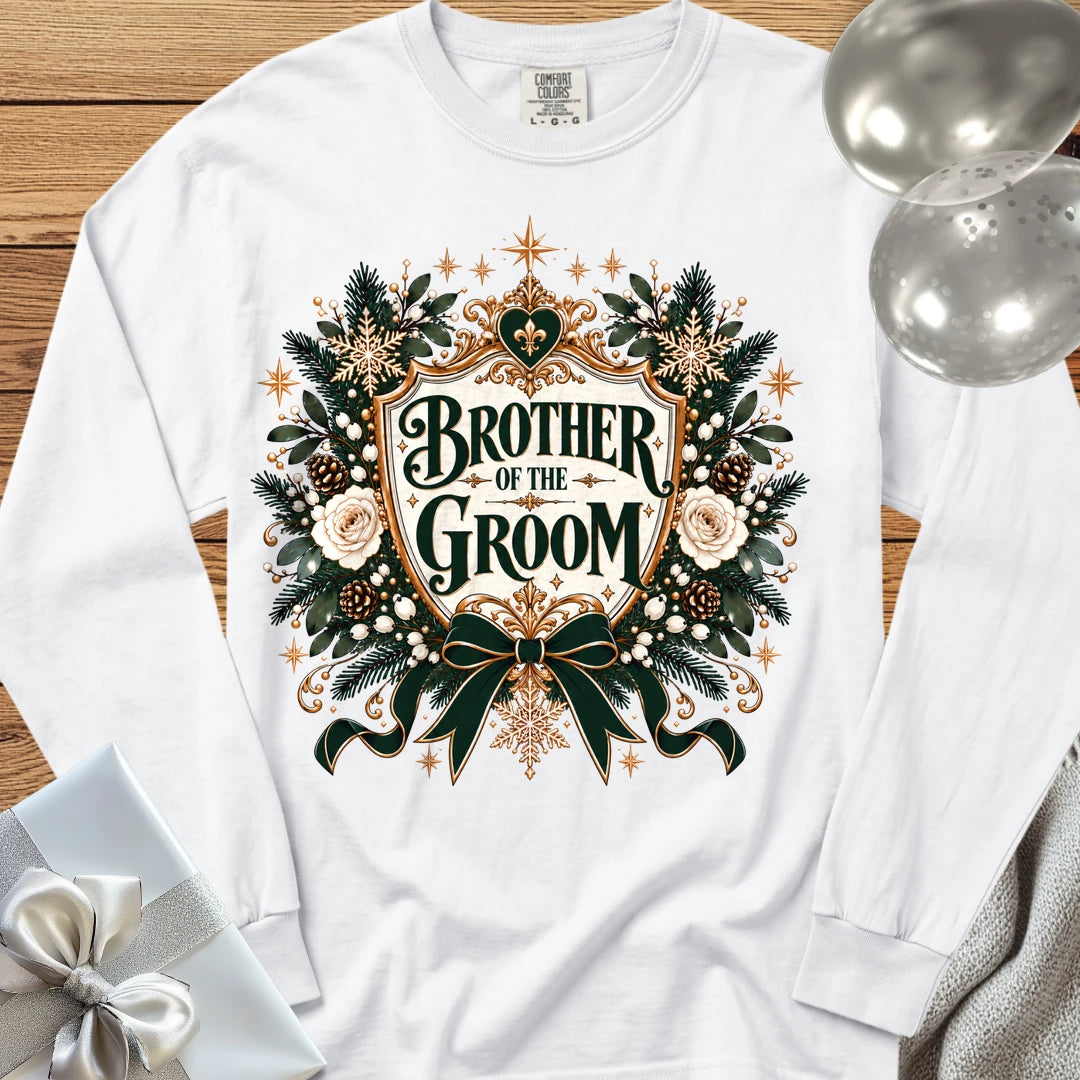 Brother of the Groom - Premium Winter Heirloom Wedding Long Sleeve T-Shirt - White