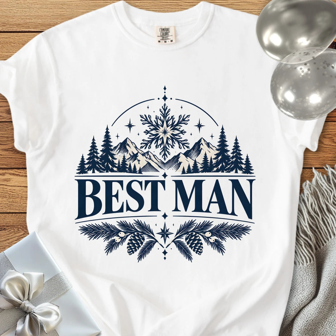 Best Man - Premium Winter Peaks Wedding T-Shirt - White