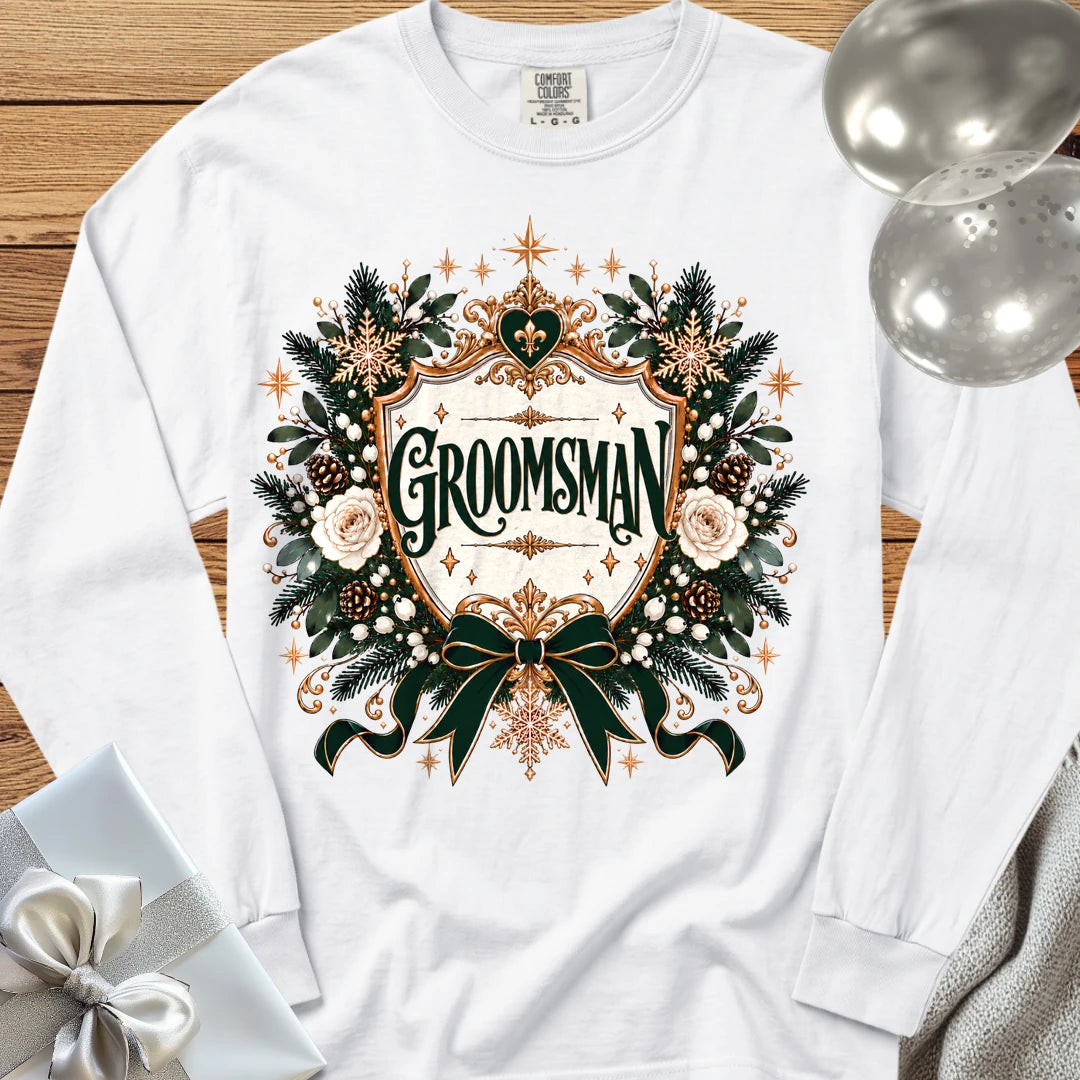 Groomsman - Premium Winter Heirloom Wedding Long Sleeve T-Shirt - White