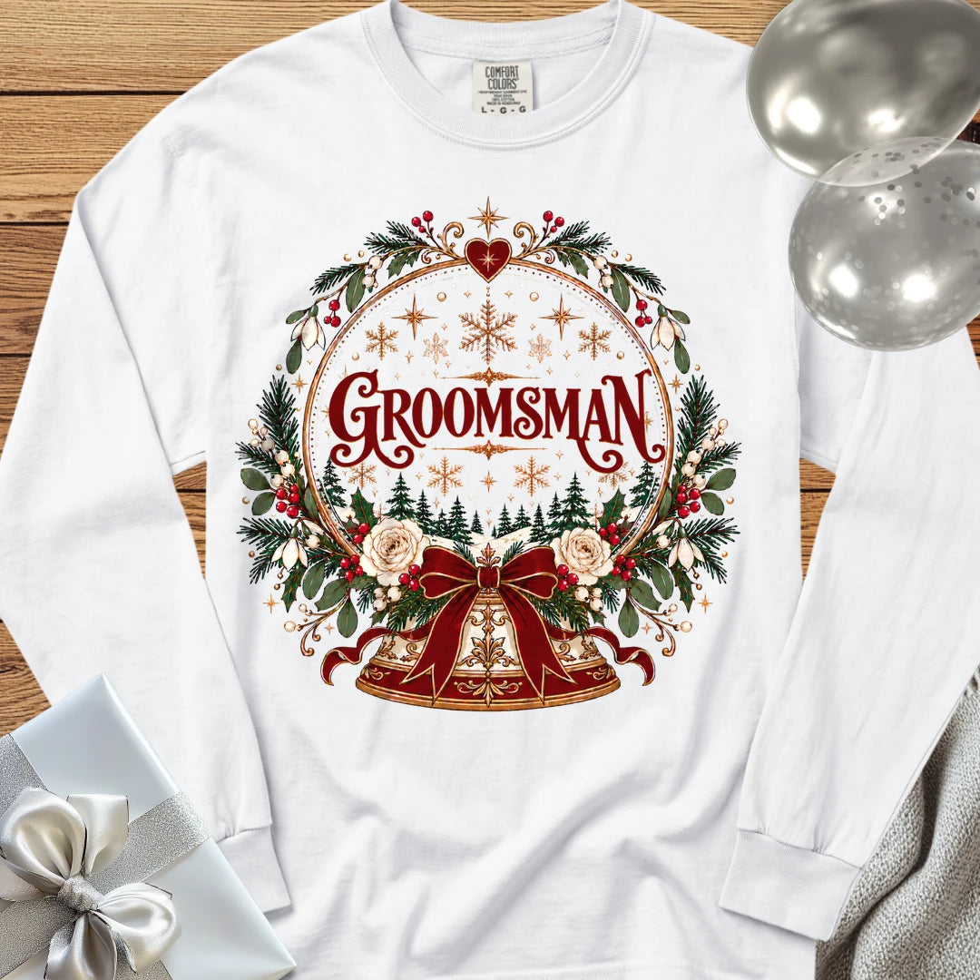 Groomsman - Premium Snowglobe Wedding Long Sleeve T-Shirt - White