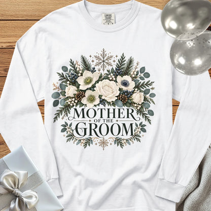 Mother of the Groom - Premium Winter Bouquet Wedding Long Sleeve T-Shirt - White