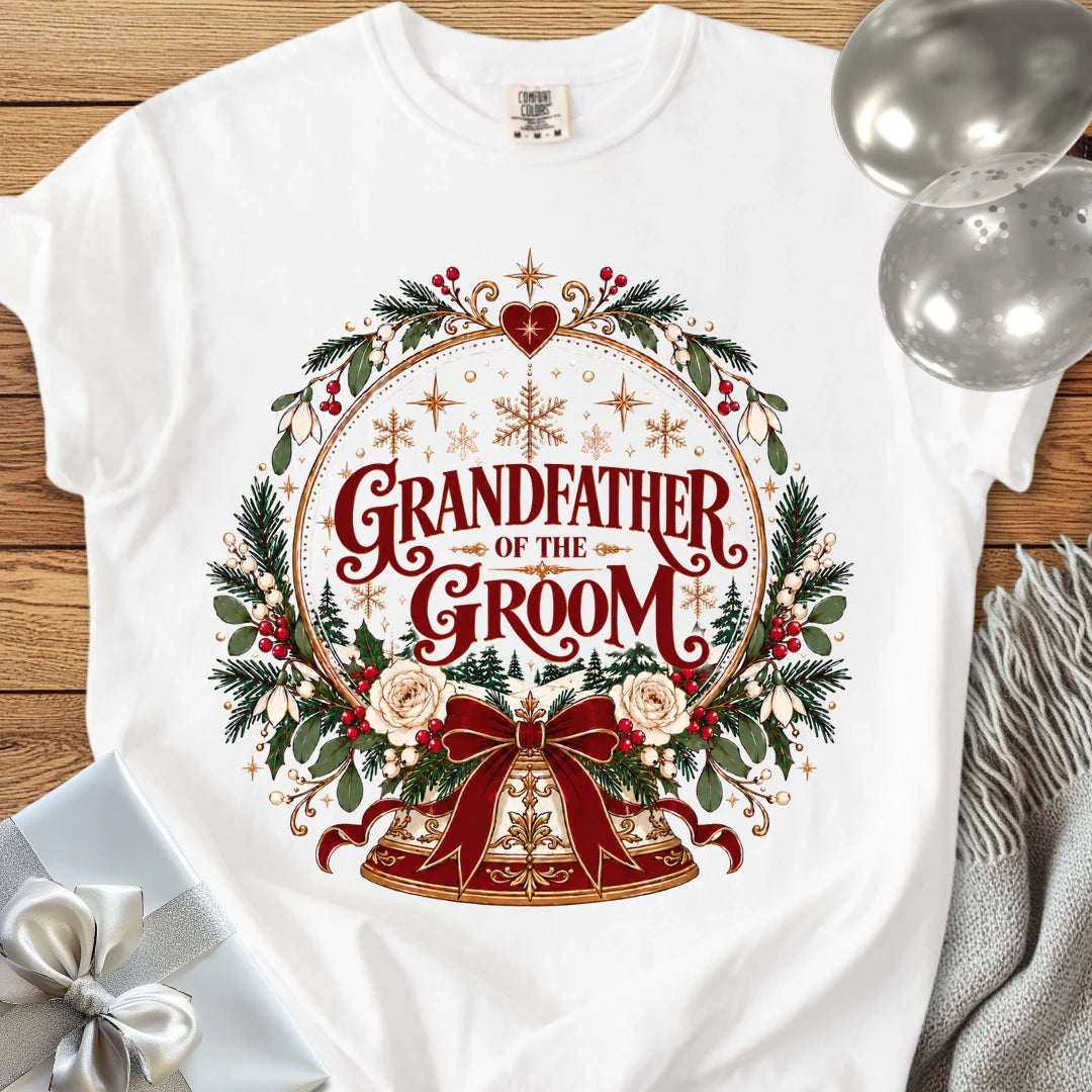 Grandfather of the Groom - Premium Snowglobe Wedding T-Shirt - White