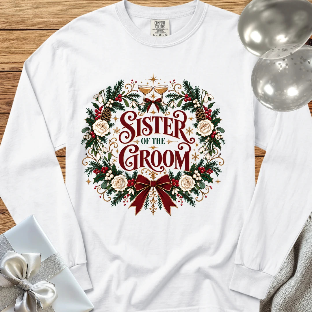 Sister of the Groom - Premium Winter Crest Wedding Long Sleeve T-Shirt - White