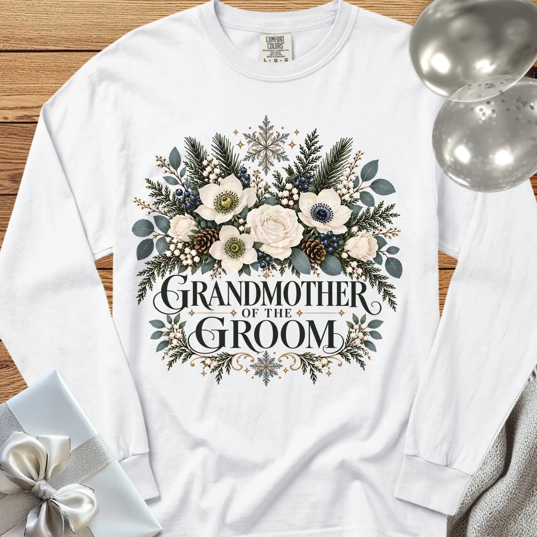 Grandmother of the Groom - Premium Winter Bouquet Wedding Long Sleeve T-Shirt - White