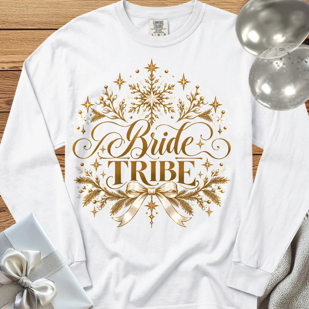 Bride Tribe - Premium Winter Sparkle Wedding Long Sleeve T-Shirt - White