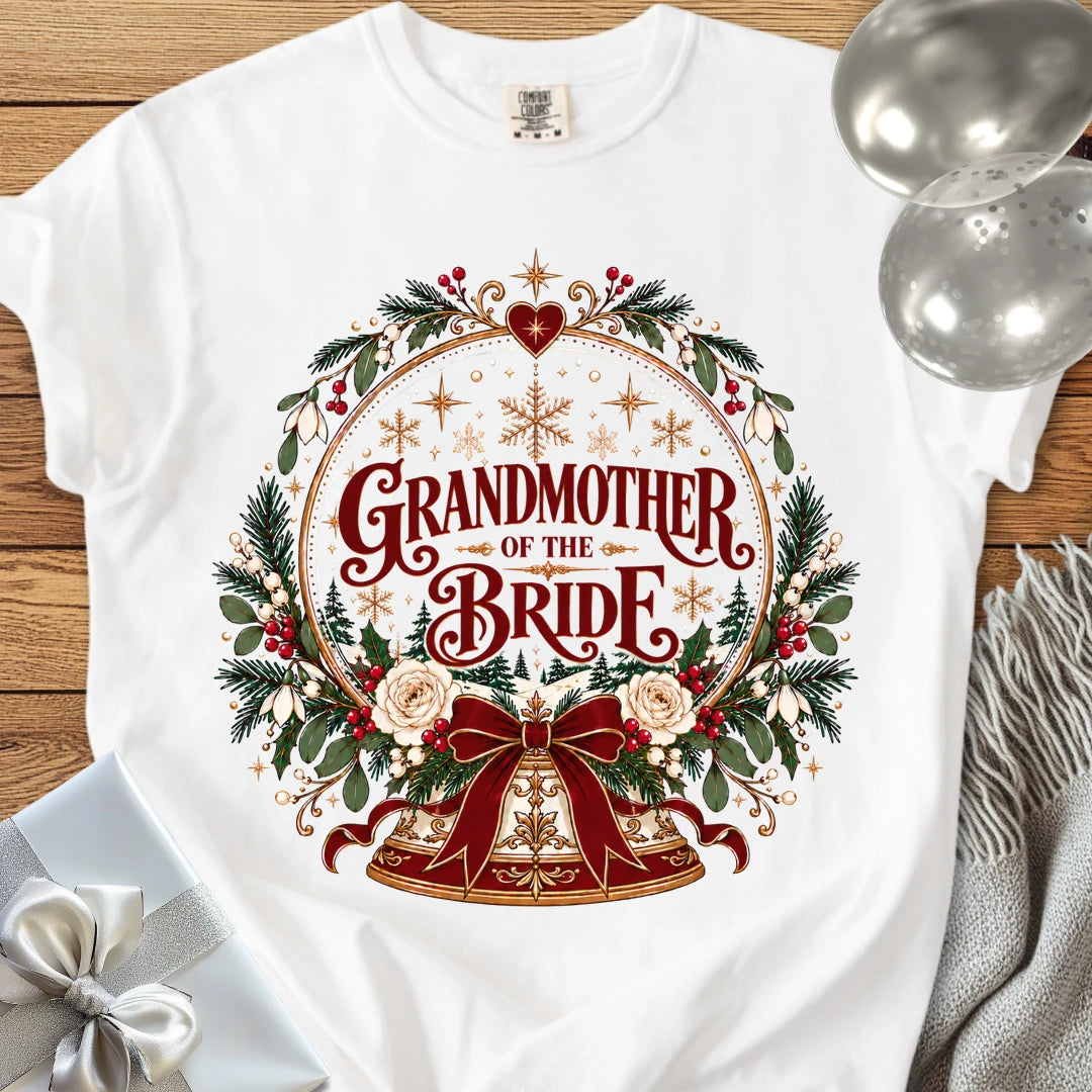 Grandmother of the Bride - Premium Snowglobe Wedding T-Shirt - White