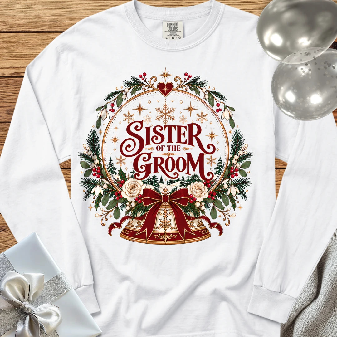 Sister of the Groom - Premium Snowglobe Wedding Long Sleeve T-Shirt - White