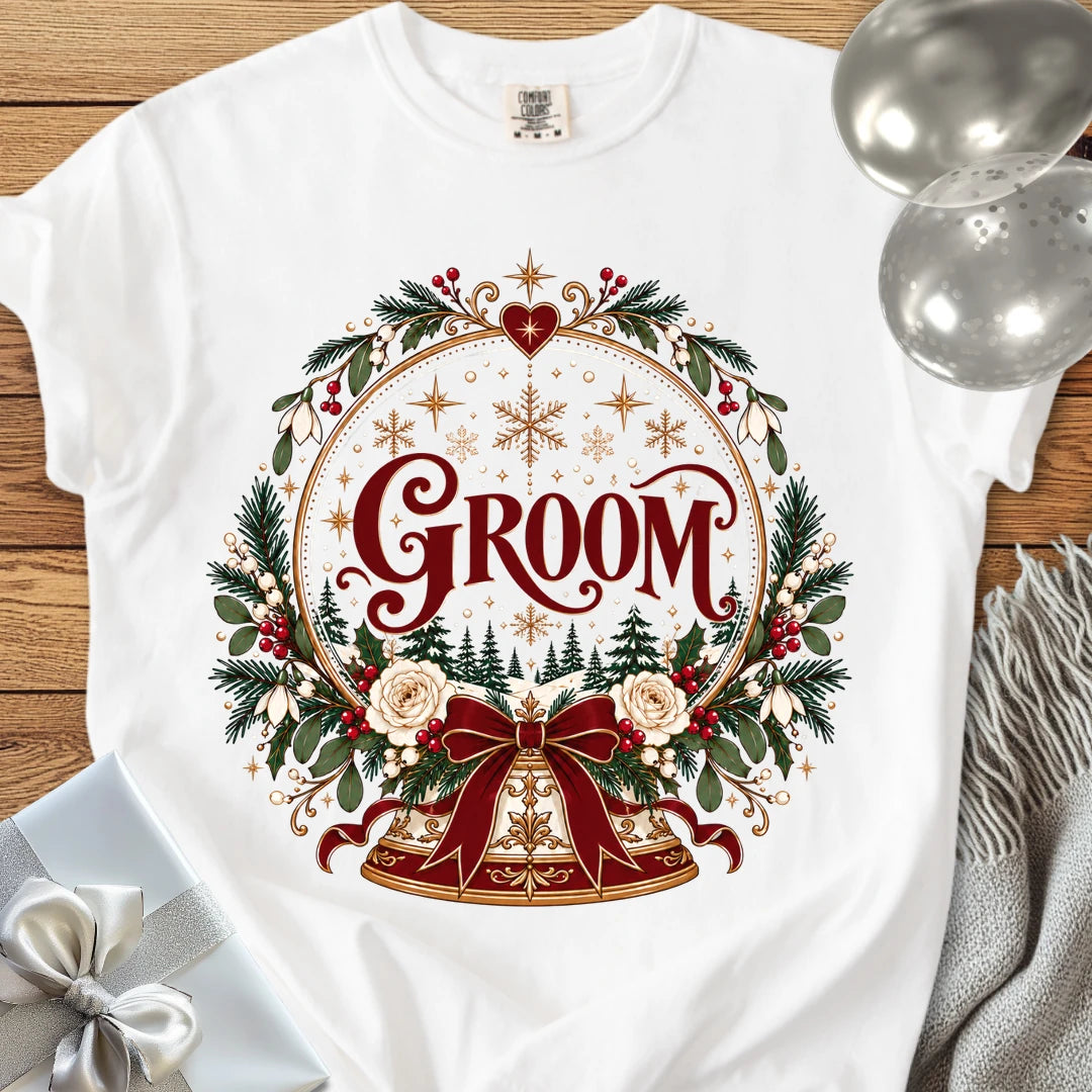 Groom - Premium Snowglobe Wedding T-Shirt - White