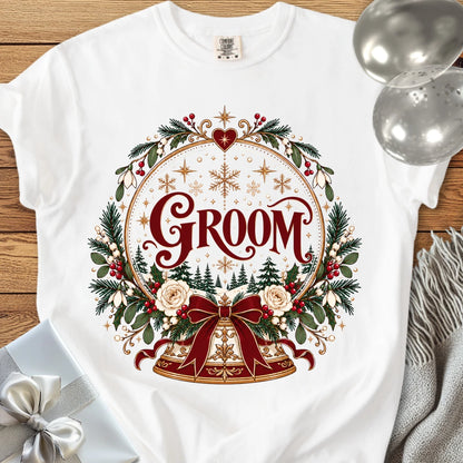 Groom - Premium Snowglobe Wedding T-Shirt - White