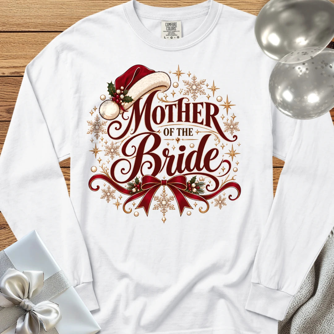 Mother of the Bride - Premium Christmas Long Sleeve Wedding T-Shirt - White