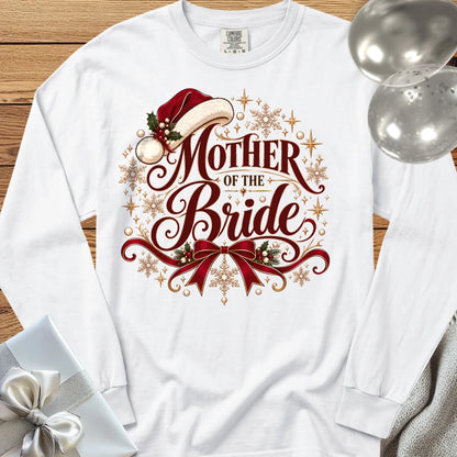 Mother of the Bride - Premium Christmas Long Sleeve Wedding T-Shirt - White