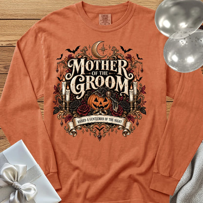 Mother of the Groom, Raised a Gentleman of the Night - Premium Halloween Wedding Long Sleeve T-Shirt - Yam