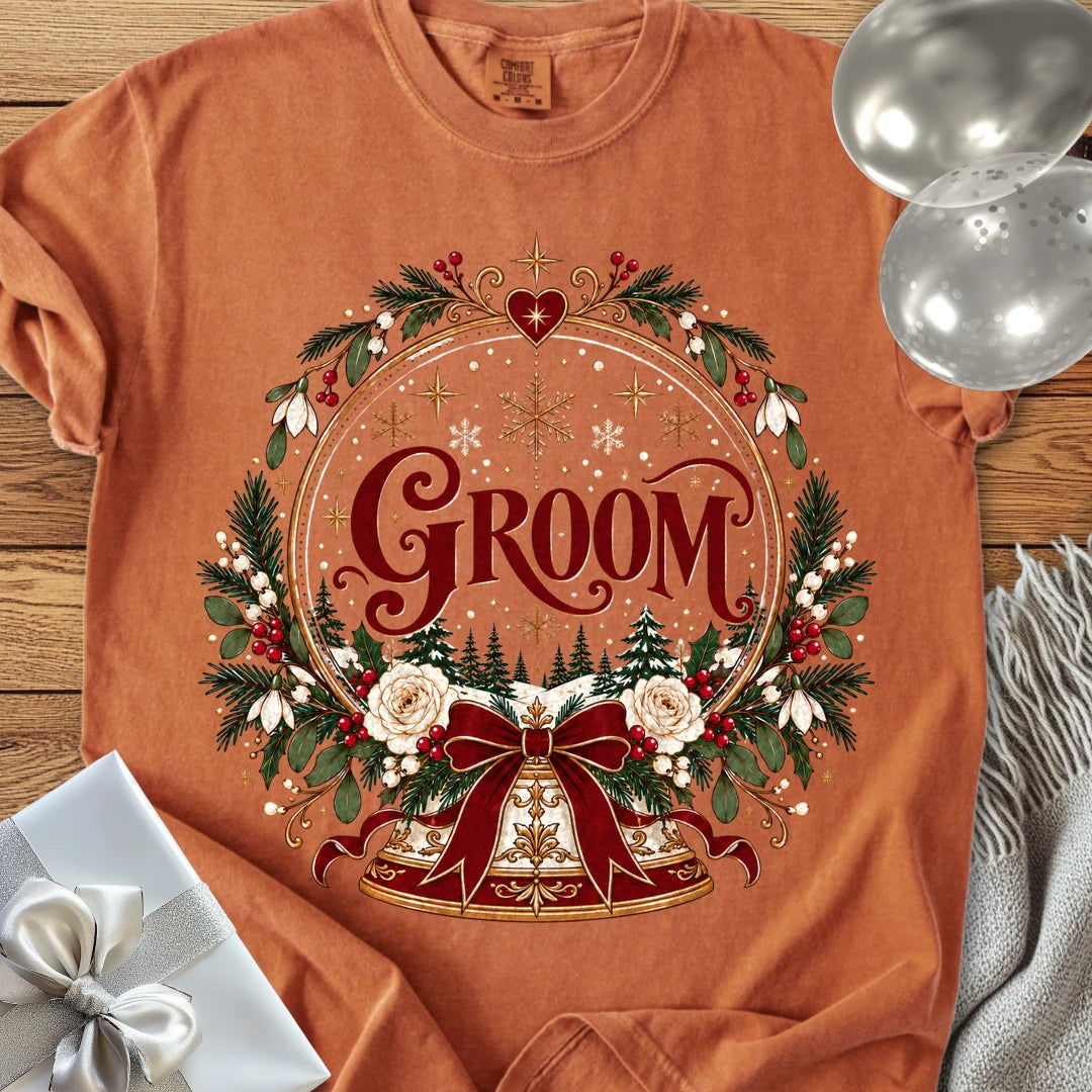 Groom - Premium Snowglobe Wedding T-Shirt - Yam