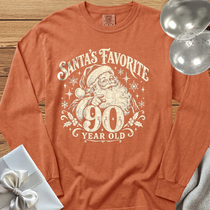 Santa’s Favorite 90-Year-Old - Premium Christmas 90th Birthday Long Sleeve T-Shirt - Yam