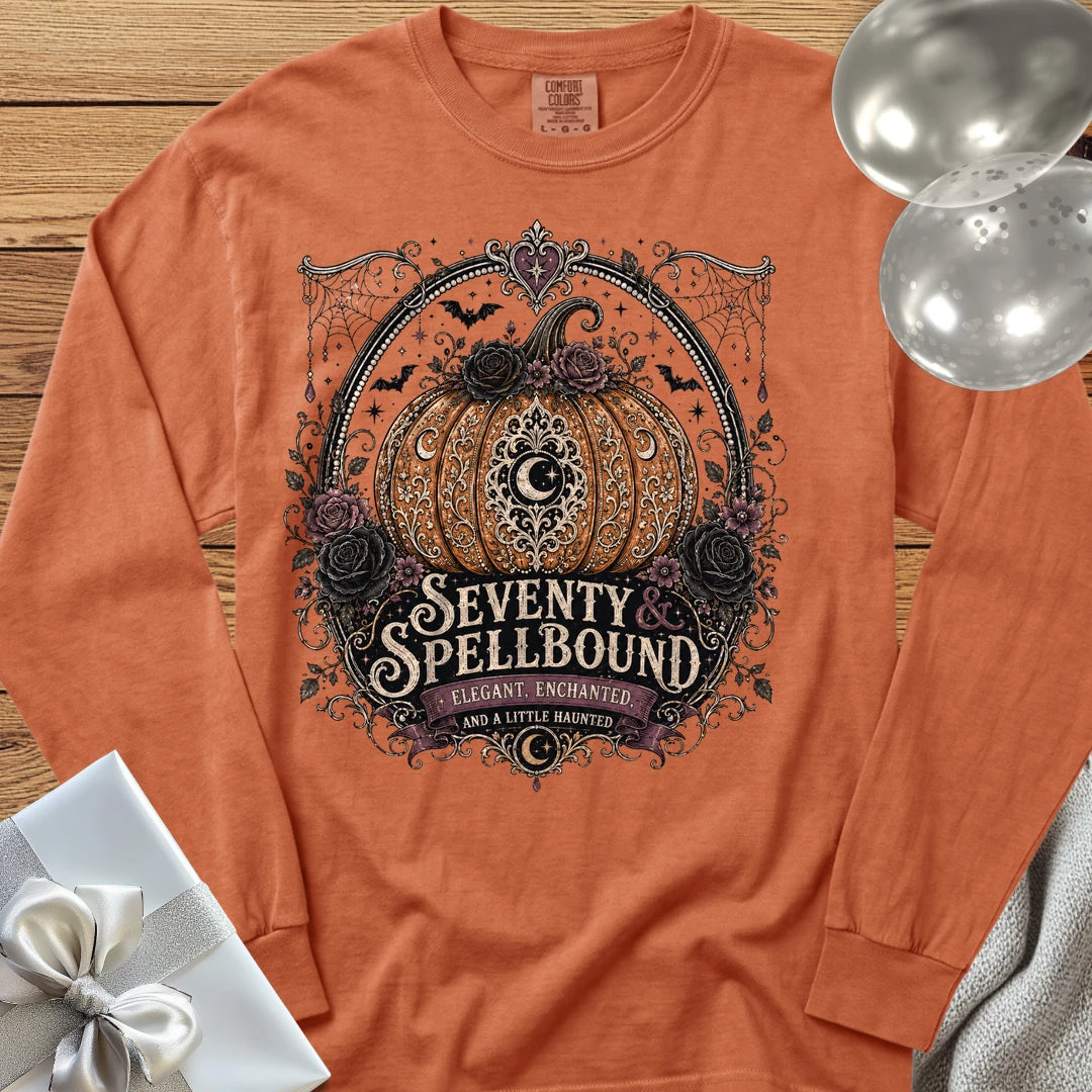 Seventy & Spellbound - Premium Halloween 70th Birthday Long Sleeve T-Shirt - Yam
