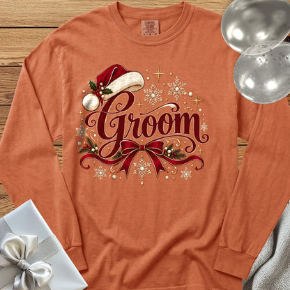 Groom - Premium Christmas Long Sleeve Wedding T-Shirt - Yam