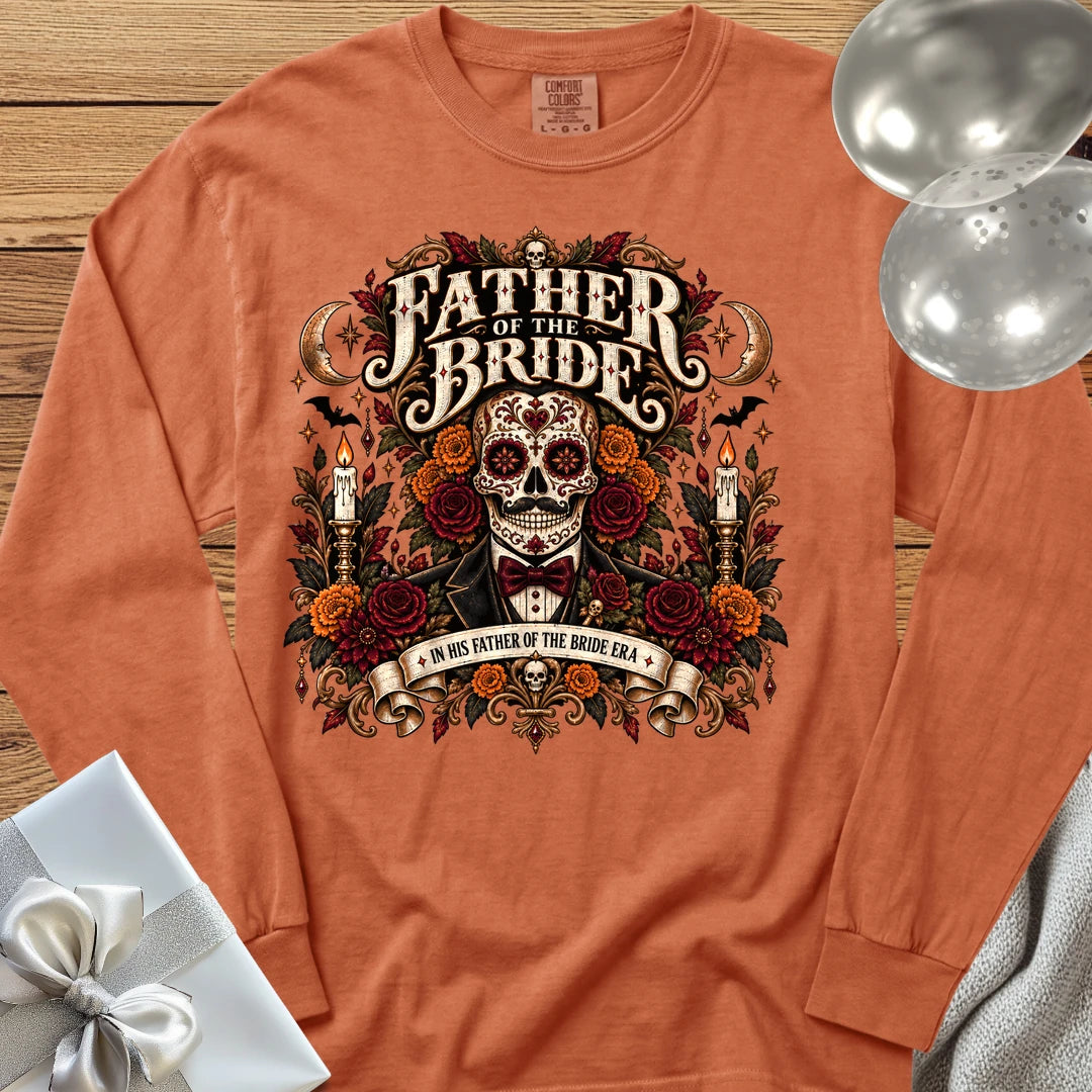 Father of the Bride, In His Father of the Bride Era - Premium Halloween Wedding Long Sleeve T-Shirt - Yam