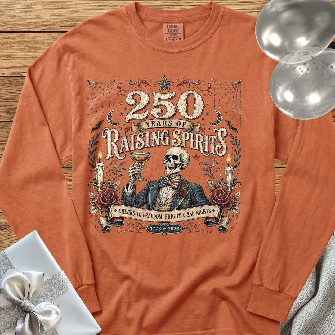 250 Years of Raising Spirits - Premium America 250 Halloween Long Sleeve T-Shirt - Yam
