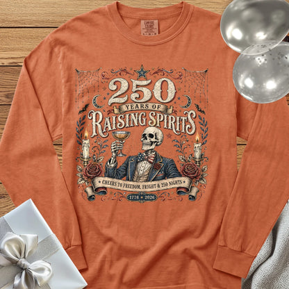 250 Years of Raising Spirits - Premium America 250 Halloween Long Sleeve T-Shirt - Yam