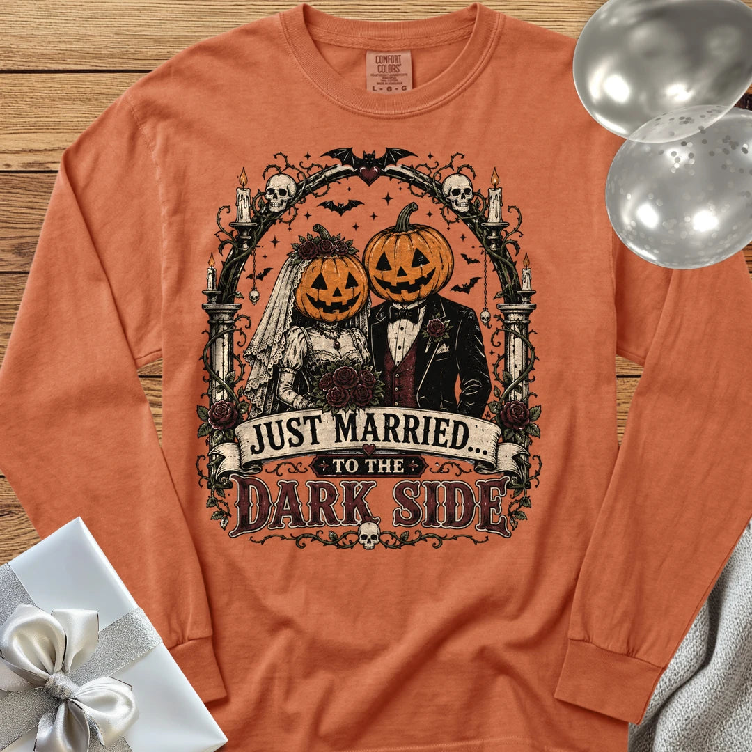 Just Married to the Dark Side - Premium Halloween Wedding Long Sleeve T-Shirt - Yam