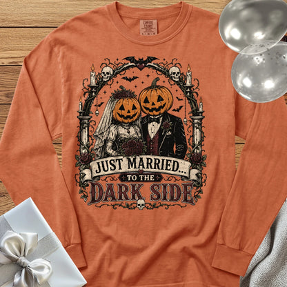Just Married to the Dark Side - Premium Halloween Wedding Long Sleeve T-Shirt - Yam