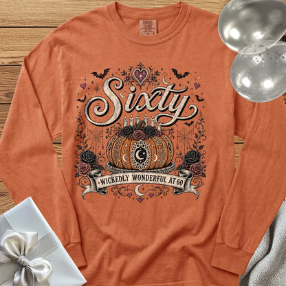 Sixty, Wickedly Wonderful at 60 - Premium Halloween 60th Birthday Long Sleeve T-Shirt - Yam