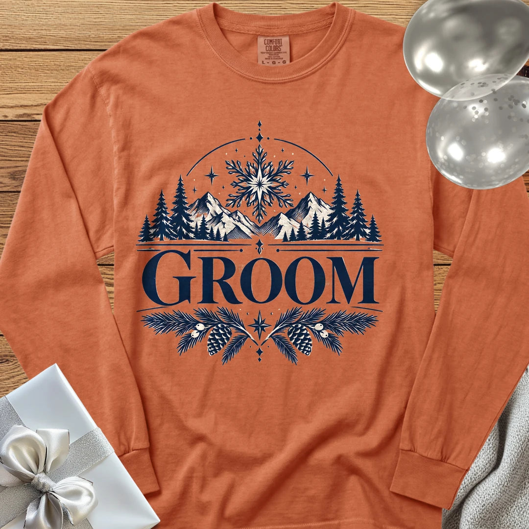 Groom - Premium Winter Peaks Wedding Long Sleeve T-Shirt - Yam