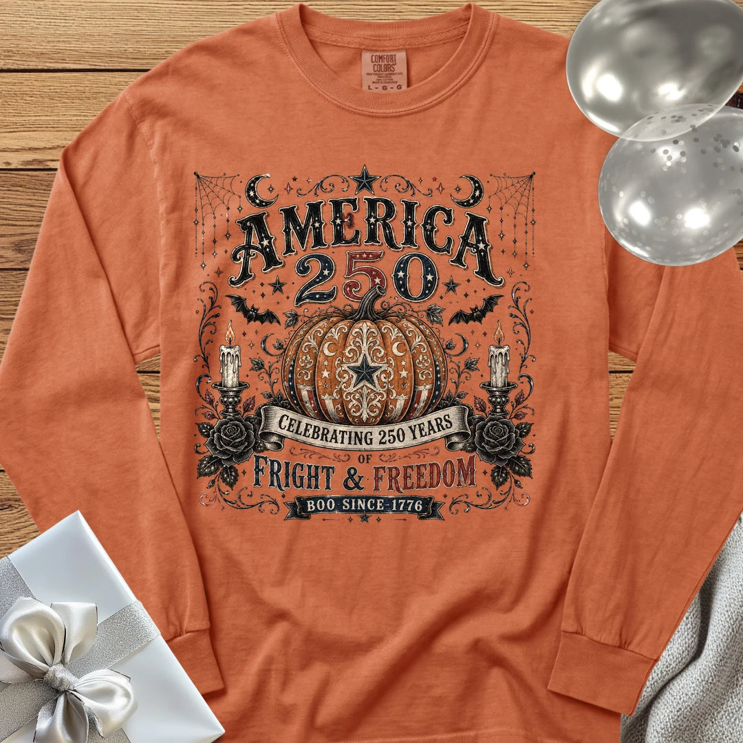 America 250, Fright & Freedom - Premium Halloween America 250 Long Sleeve T-Shirt - Yam