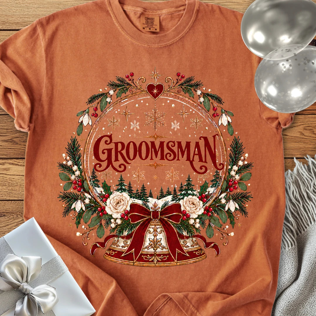 Groomsman - Premium Snowglobe Wedding T-Shirt - Yam