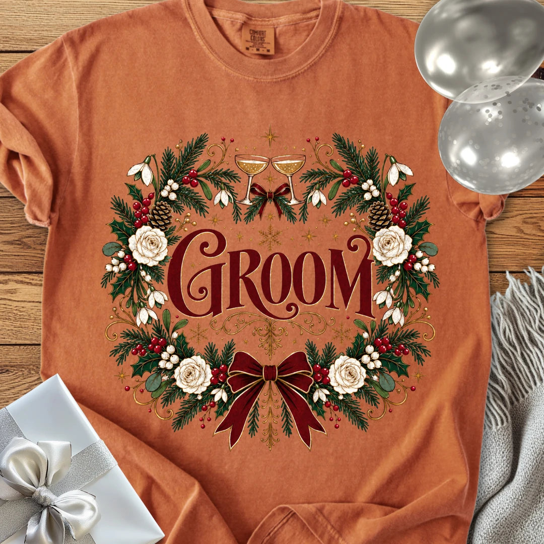 Groom - Premium Winter Crest Wedding T-Shirt - Yam