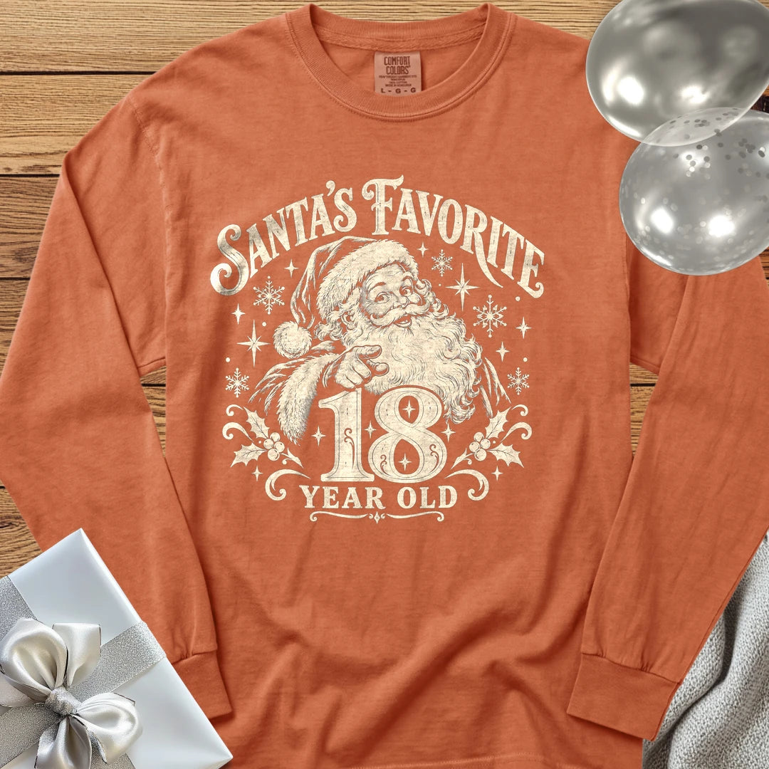 Santa’s Favorite 18-Year-Old - Premium Christmas 18th Birthday Long Sleeve T-Shirt - Yam