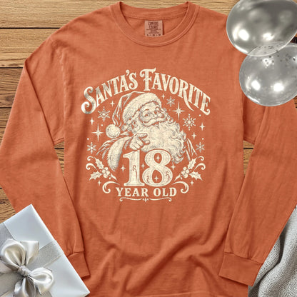 Santa’s Favorite 18-Year-Old - Premium Christmas 18th Birthday Long Sleeve T-Shirt - Yam