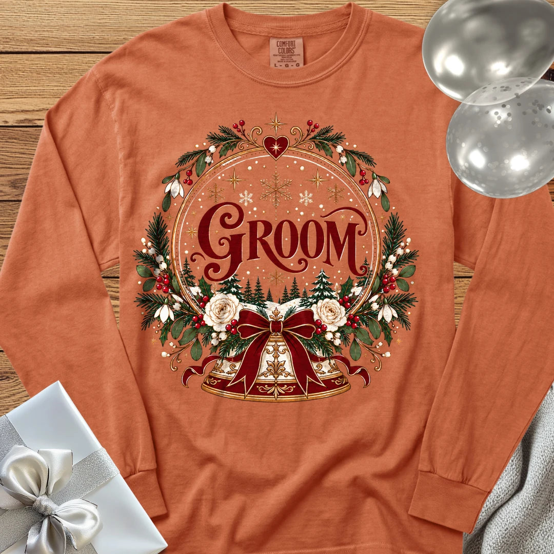 Groom - Premium Snowglobe Wedding Long Sleeve T-Shirt - Yam